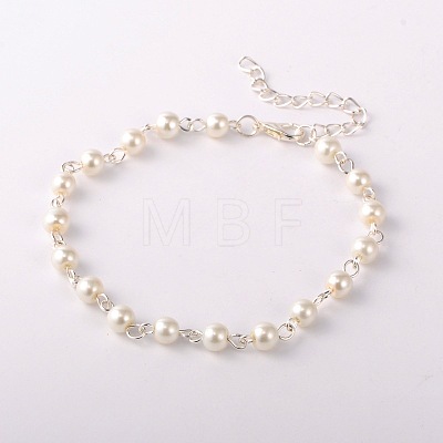Trendy Glass Pearl Anklets AJEW-AN00035-01-1