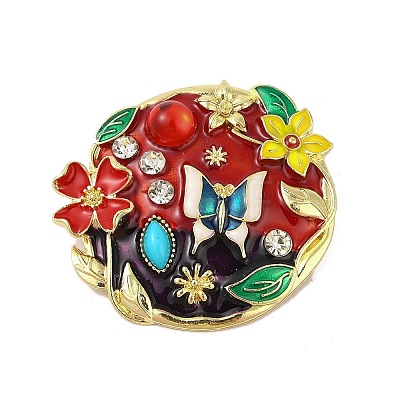 Vintage Flower Butterfly Alloy Rhinestone Brooches JEWB-M046-26C-1