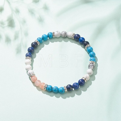 Natural Lapis Lazuli(Dyed) & Gemstone Round Beaded Bracelet for Women BJEW-JB08336-02-1