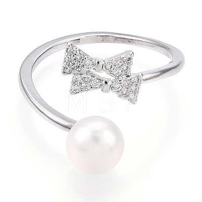 Natural Pearl Finger Open Cuff  Ring Micro Pave Clear Cubic Zirconia PEAR-N022-C03-1