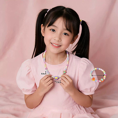 Rainbow Color Resin Beaded Stretch Bracelets & Necklaces for Kids WGBA309-01-1