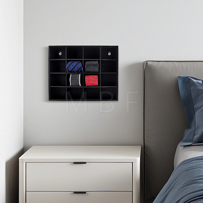 15-Grid Bamboo Wall-Mounted Tie Organizer Holder with 6 Adjustable Dividers AJEW-WH0609-920A-1