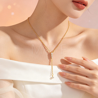 Brass Micro Pave Clear Cubic Zirconia Tassel Lariat Y Necklaces for Women WGB9A21-01-1