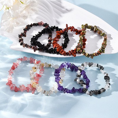 Chip Gemstone Stretch Beaded Bracelets for Kids BJEW-JB06305-1