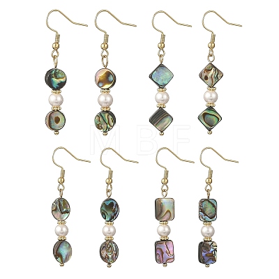 Abalone Shell/Paua Shell & Shell Pearl Bead Dangle Earrings EJEW-JE07322-1