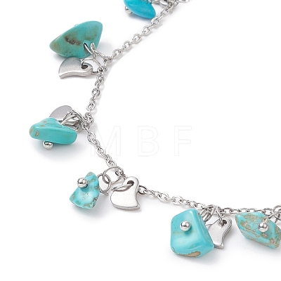 Synthetic Turquoise Chips & Heart Charms Anklet AJEW-AN00512-01-1