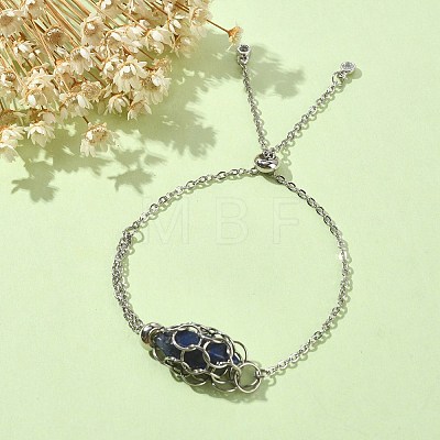 Natural Lapis Lazuli Bullet Link Slider Bracelets BJEW-JB09901-03-1