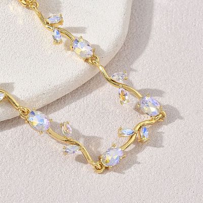 Brass Glass Flower Link Chain Bracelets KK-CBA7DFA-01G-02-1