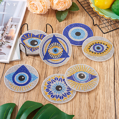 DIY Diamond Painting Evil Eye Theme Cup Mat Kits DIY-TAC0028-02-1