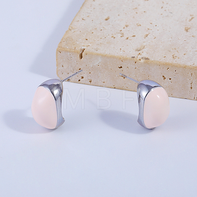 Pink Oval Brass Stud Earrings YG7650-1