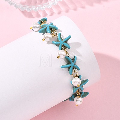 2Pcs 2 Colors Ocean Theme Round Shell Pearl Beads Charm Bracelets BJEW-JB14133-1