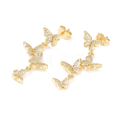 Cubic Zirconia Butterfly Dangle Stud Earrings X-EJEW-I263-03G-1