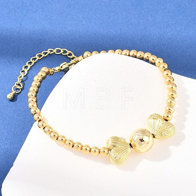 Brass Micro Pave Clear Cubic Zirconia Round Beaded Bracelets BJEW-F528-05G-1