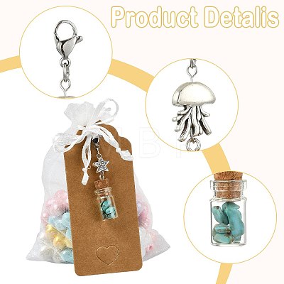 Glass Wishing Bottle  with Synthetic Turquoise Chip Beads inside Pendant Decorations HJEW-FS0001-06-1