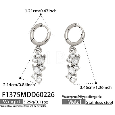 304 Stainless Steel & Clear Cubic Zirconia Hoop Earrings FS-WGFBAB4-02-1
