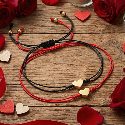 2Pcs Heart 304 Stainless Steel Bead Braided Bead Bracelets LR5598-3-1