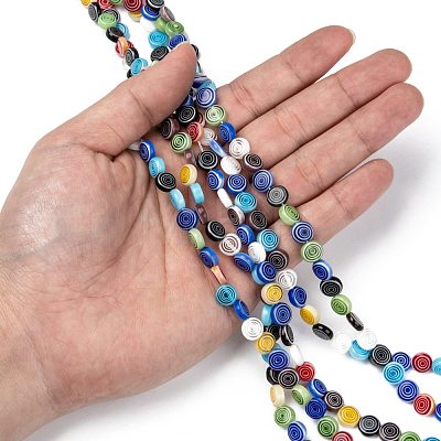 Flat Round Handmade Millefiori Glass Beads LK-R004-50-1