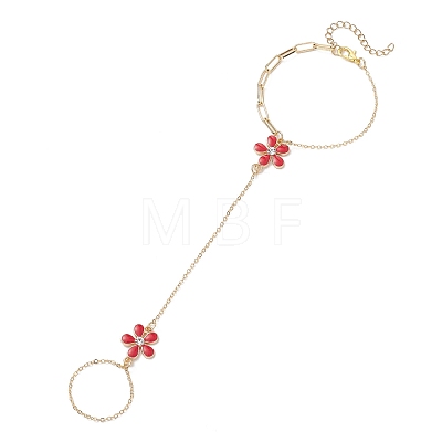 Alloy Enamel Flower Link Ring Bracelets BJEW-JB13261-1