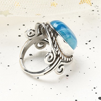 Natural Banded Agate Adjustable Rings RJEW-I108-01AS-06-1