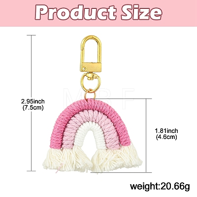 Cotton Macrame Rainbow Keychain HJEW-YW00007-01-1