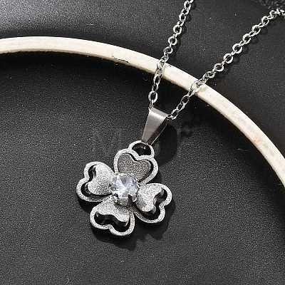 304 Stainless Steel Crystal Rhinestone Clover Pendant Necklaces for Women NJEW-Z056-03P-1