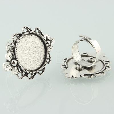 Vintage Adjustable Iron Finger Ring Components Alloy Flower Cabochon Bezel Settings X-PALLOY-O039-10AS-1