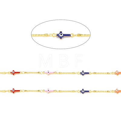 Handmade Brass Enamel Cross with Evil Eye & Bar Link Chains CHC-D032-05G-1