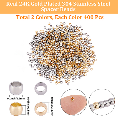 800Pcs 2 Colors 304 Stainless Steel Spacer Beads STAS-BBC0009-75B-1