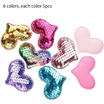 Glitter Sequins Fabric Heart Padded Patches DIY-PH0021-01-1