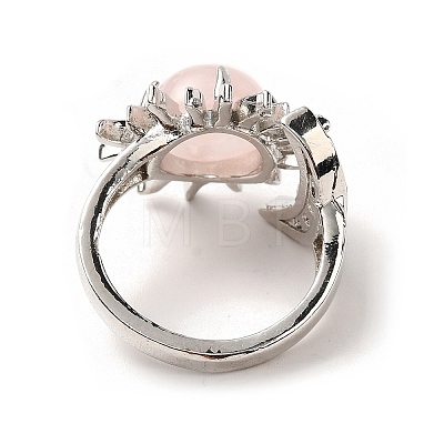 Natural Rose Quartz Sun & Moon Open Cuff Rings RJEW-K241-01P-04-1