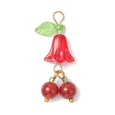 Natural Dyed Yellow Jade & Carnelian & Rose Quartz & Amethyst & Dyed Blue Quartz Round & Glass Flower Fruit Pendants PALLOY-MZ00847-1
