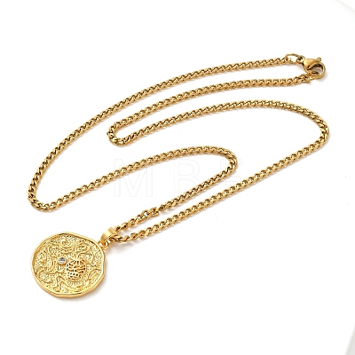 Brass Clear Cubic Zirconia Curb Chain Constellation Pendant Medal Necklaces for Women NJEW-U010-01G-03-1