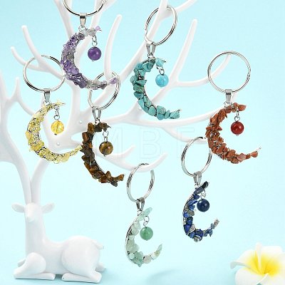 7Pcs Natural & Synthetic Mixed Stone Keychains KEYC-FS00049-1