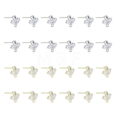 24Pcs 2 Color Brass Micro Pave Clear Cubic Zirconia Stud Earring Findings KK-FH0004-79-1