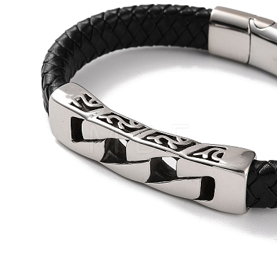 Men's Braided Black PU Leather Cord Bracelets BJEW-K243-22AS-1