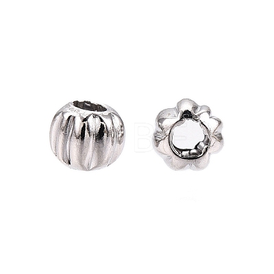 Rhodium Plated 925 Sterling Silver Corrugated Beads STER-T007-96P-1