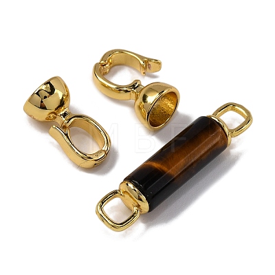 Rack Plating Brass and Tiger Eye Flod Over Clasps KK-B103-07G-1