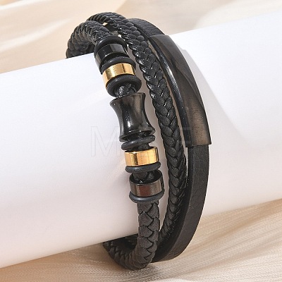 Braided Microfiber Leather Cord & Natural Tiger Eye Multi-strand Bracelets BJEW-C153-01A-1