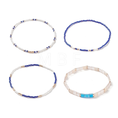 4Pcs 4 Style Glass Seed Beaded Stretch Bracelets Set BJEW-JB08890-1