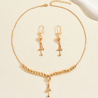 Vintage Brass Round Beaded Tassel Necklace & Earrings for Women KK0094-1