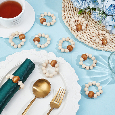 10Pcs Round Wood Beaded Napkin Rings HJEW-PH02431-02-1
