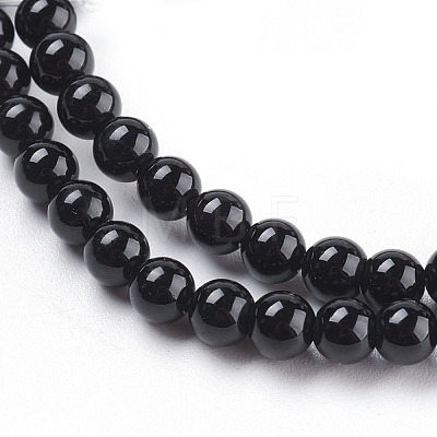 Round Natural Black Onyx Stone Beads Strands X-G-S119-4mm-1