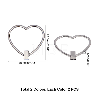   4Pcs 2 Colors Heart Alloy Bag Handle FIND-PH0001-60-1