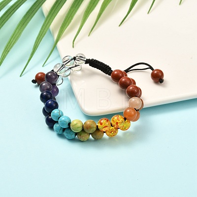 Round Imitation Amber & Mixed Stone Braided Bead Bracelet for Girl Wome X1-BJEW-JB06962-01-1
