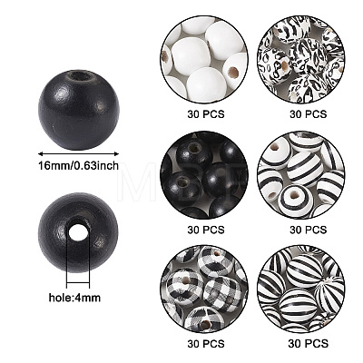 180Pcs 6 Style Natural Wood Beads WOOD-BT0001-09-1