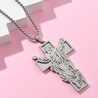 304 Stainless Steel Religion Pendant Necklaces NJEW-Z058-04P-1