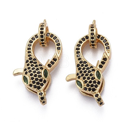 Brass Micro Pave Black & Green Cubic Zirconia Lobster Claw Clasp ZIRC-Z011-19-1