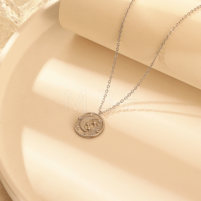 Stylish Stainless Steel Flat Round with Moon Pendant Necklaces for Women's Daily Wear XY3014-1-1