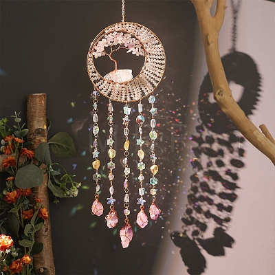 Tree of Life Natural Agate & Natural Crystal Chips Hanging Suncatchers RN-CBA387D-02G-1