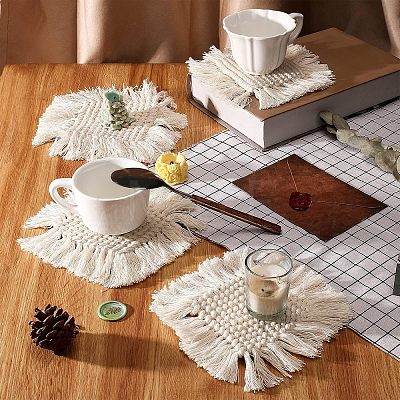 CHGCRAFT Hand-Woven Cotton Rope Placemat Simple Tassel Coasters AJEW-CA0002-13-1